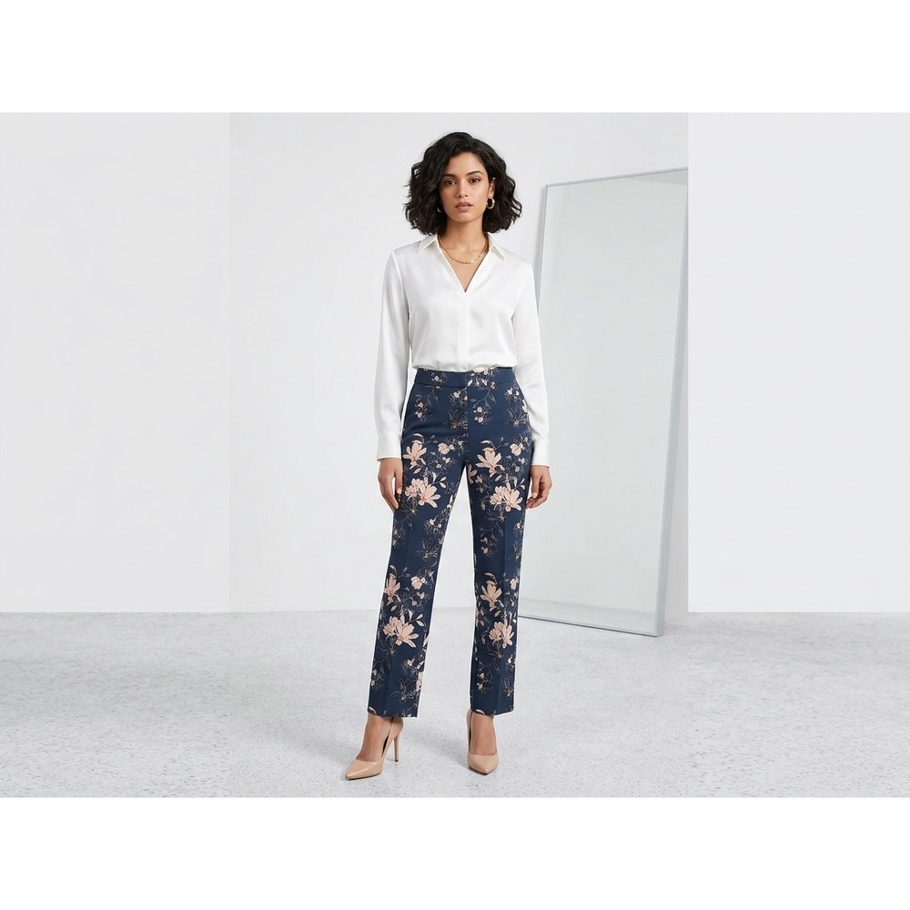 Cynthia Rowley Blue Floral Print Ankle Dress Pants Trousers Womens 6 Preppy Chic